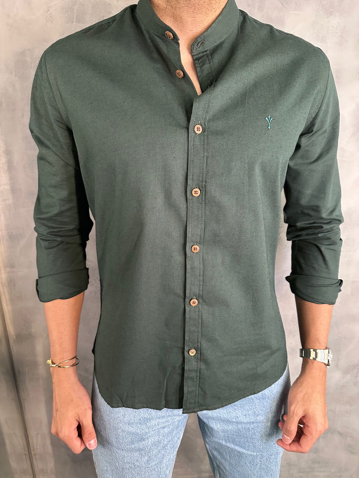 CAMISA GOLA PADRE M/L INDICCATTO VERDE MUSGO