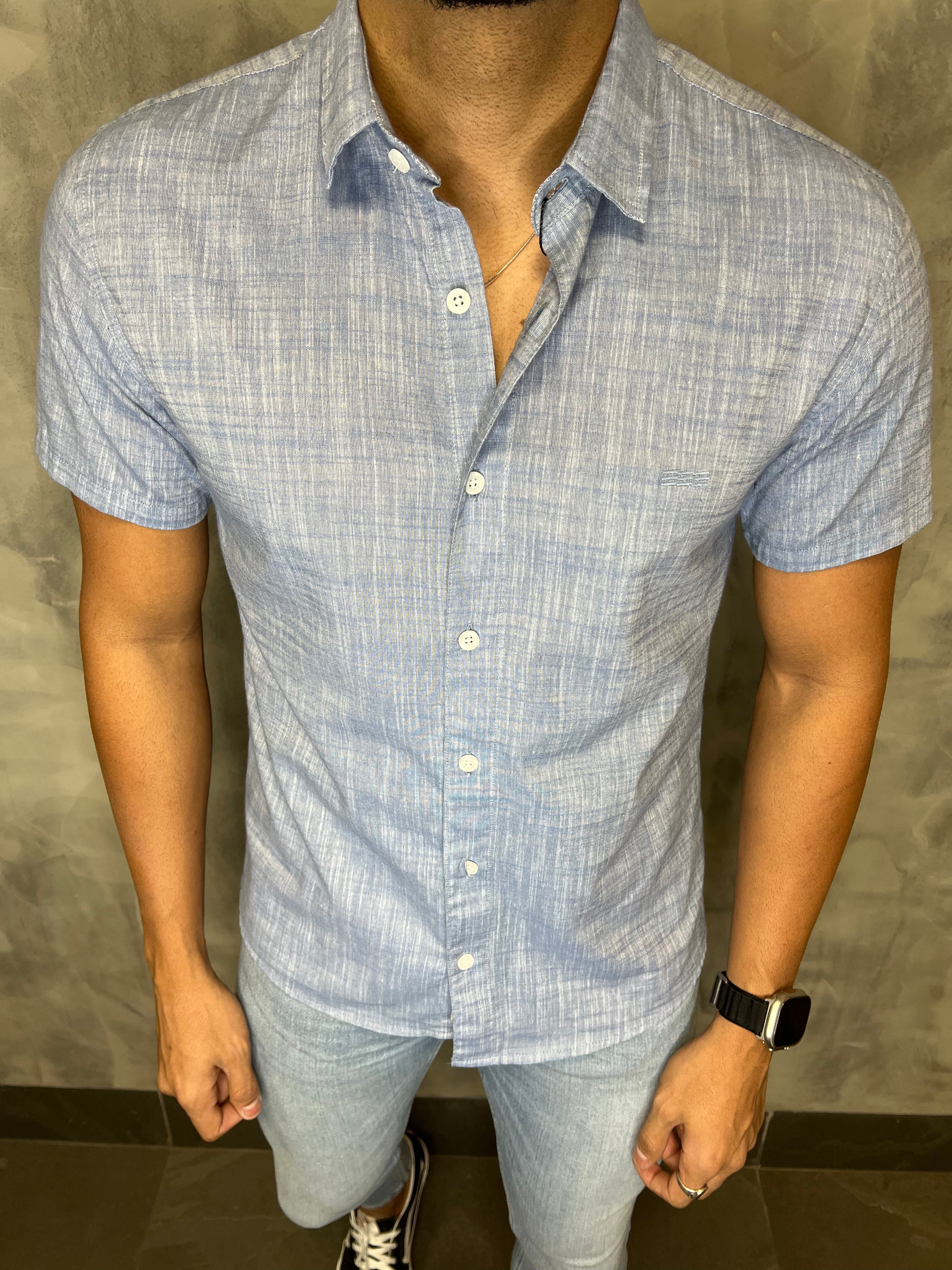CAMISA CASUAL SLIM M/C KINGEJOE AZUL