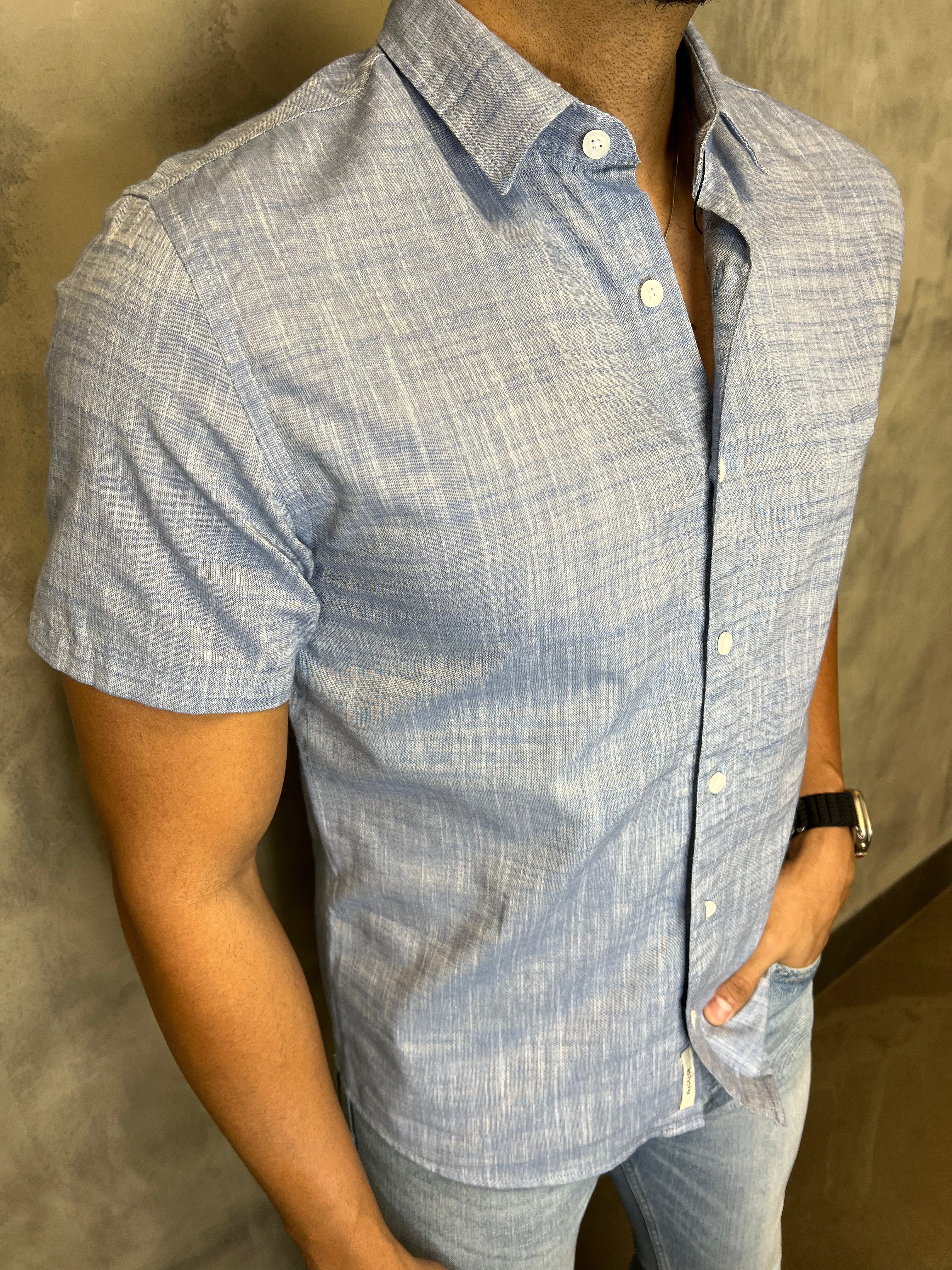 CAMISA CASUAL SLIM M/C KINGEJOE AZUL