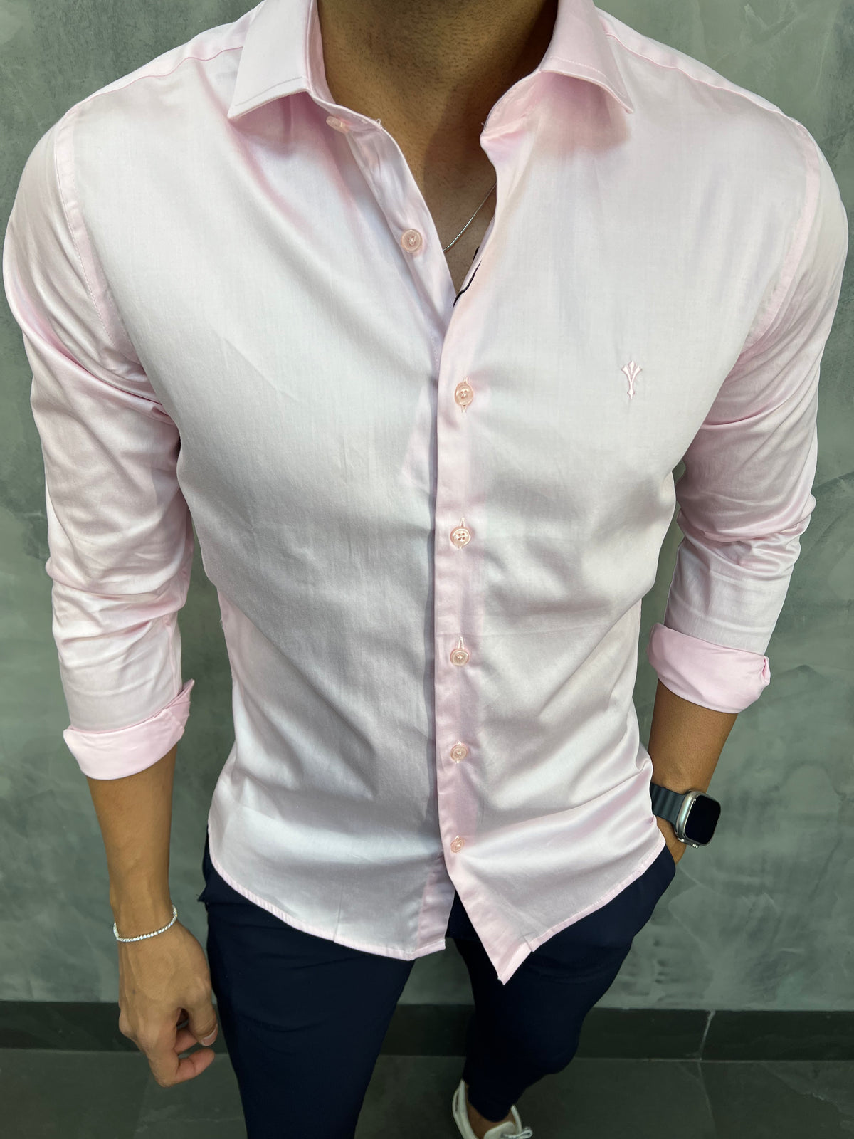 CAMISA ACETINADA STRETCH SLIM FIT M/L INDICCATTO ROSA CL