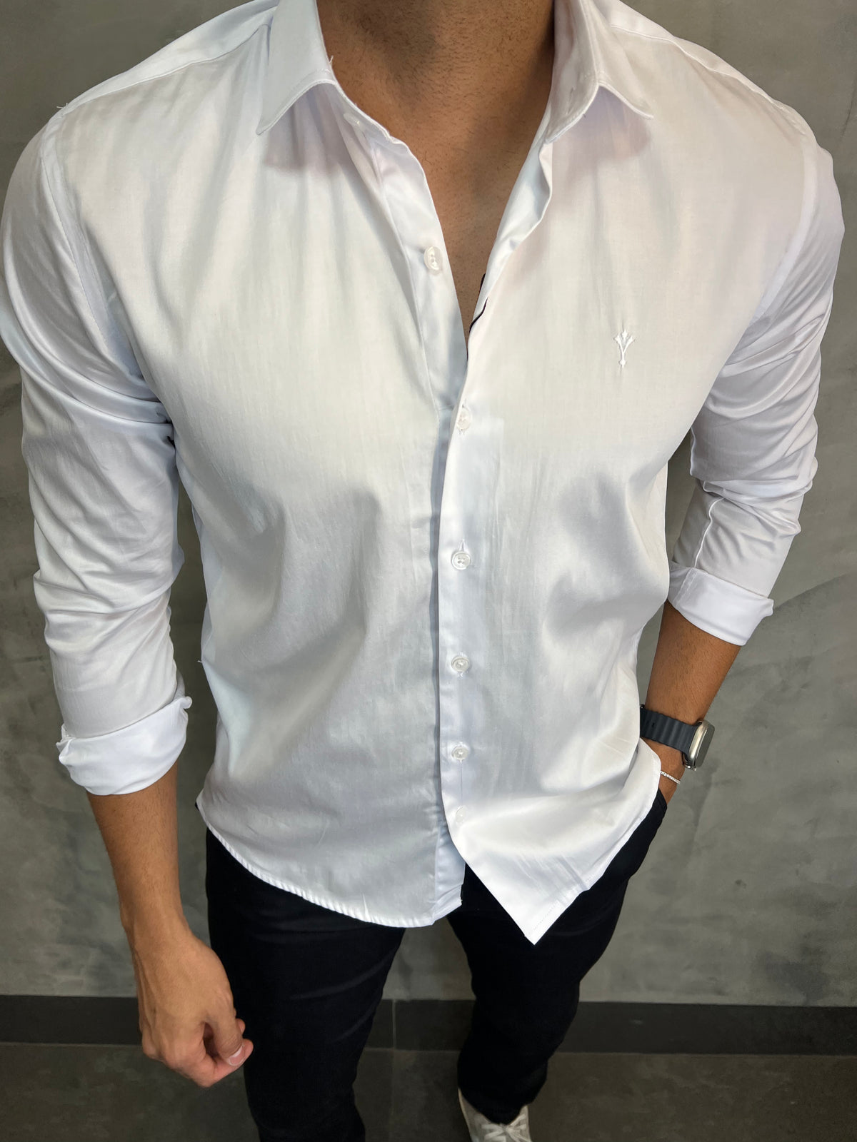 CAMISA M/L ACETINADA STRETCH SLIM FIT INDICCATTO BRANCO