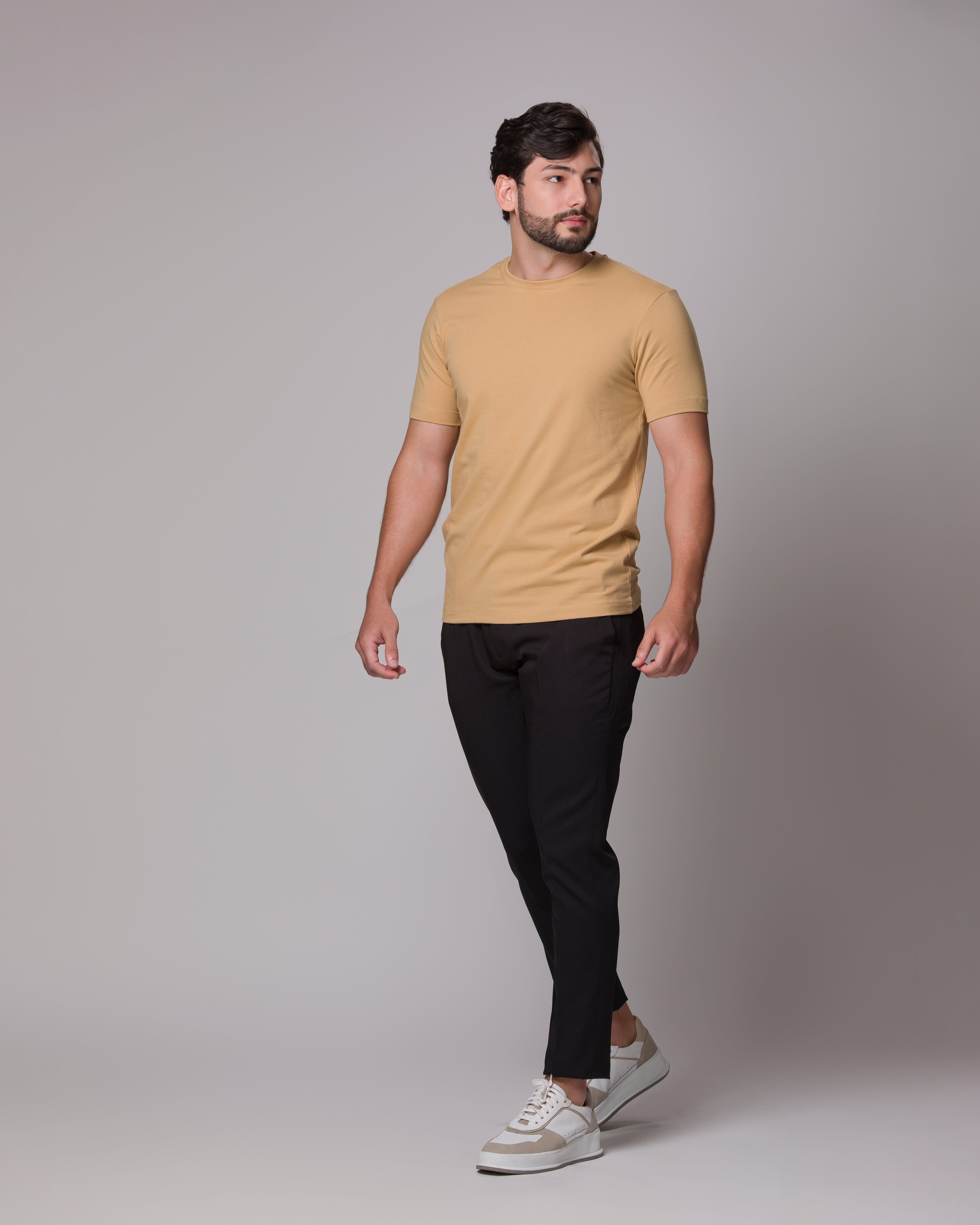 CAMISETA SLIM FIT PONTO H BEGE