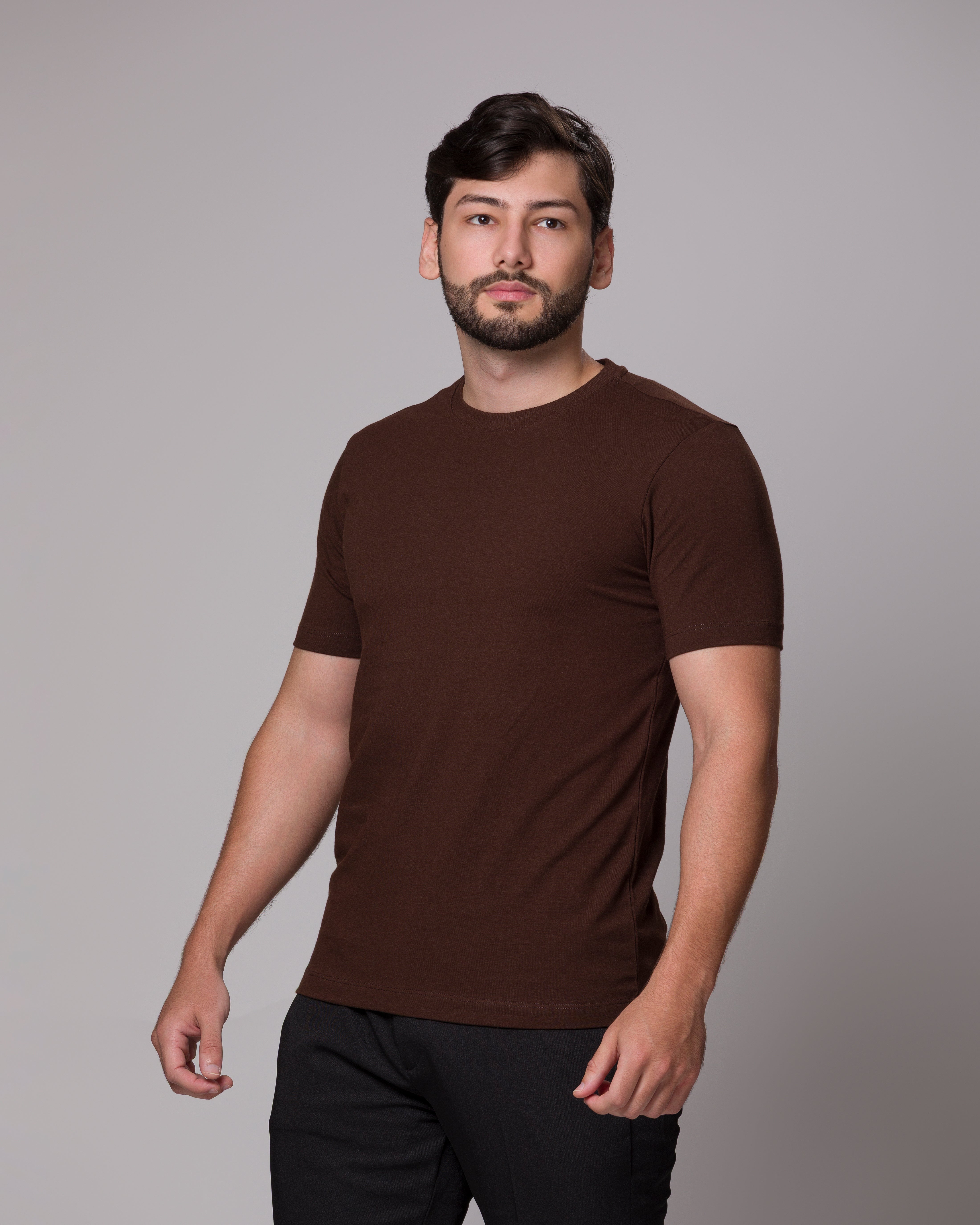 CAMISETA SLIM FIT PONTO H MARROM