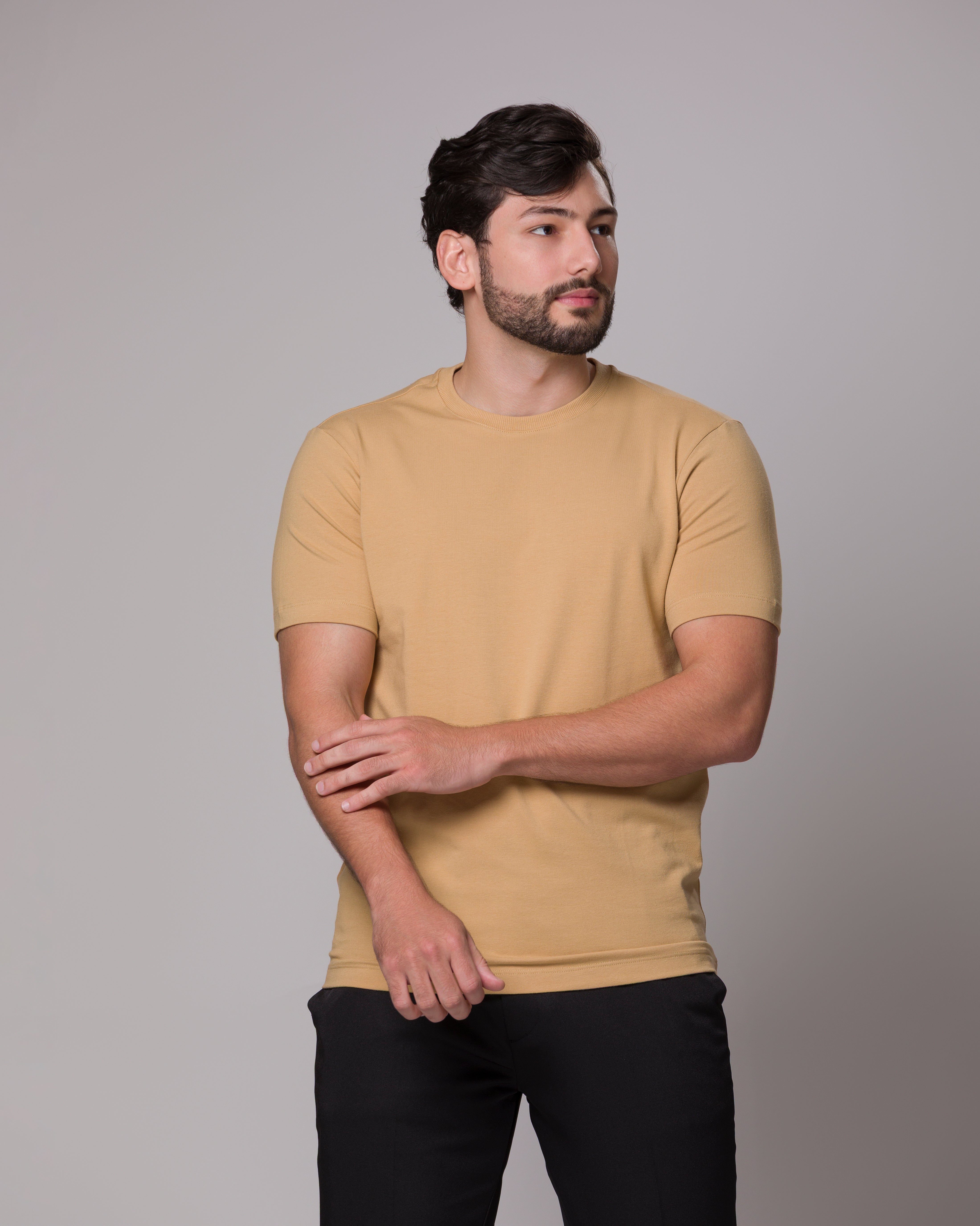 CAMISETA SLIM FIT PONTO H BEGE